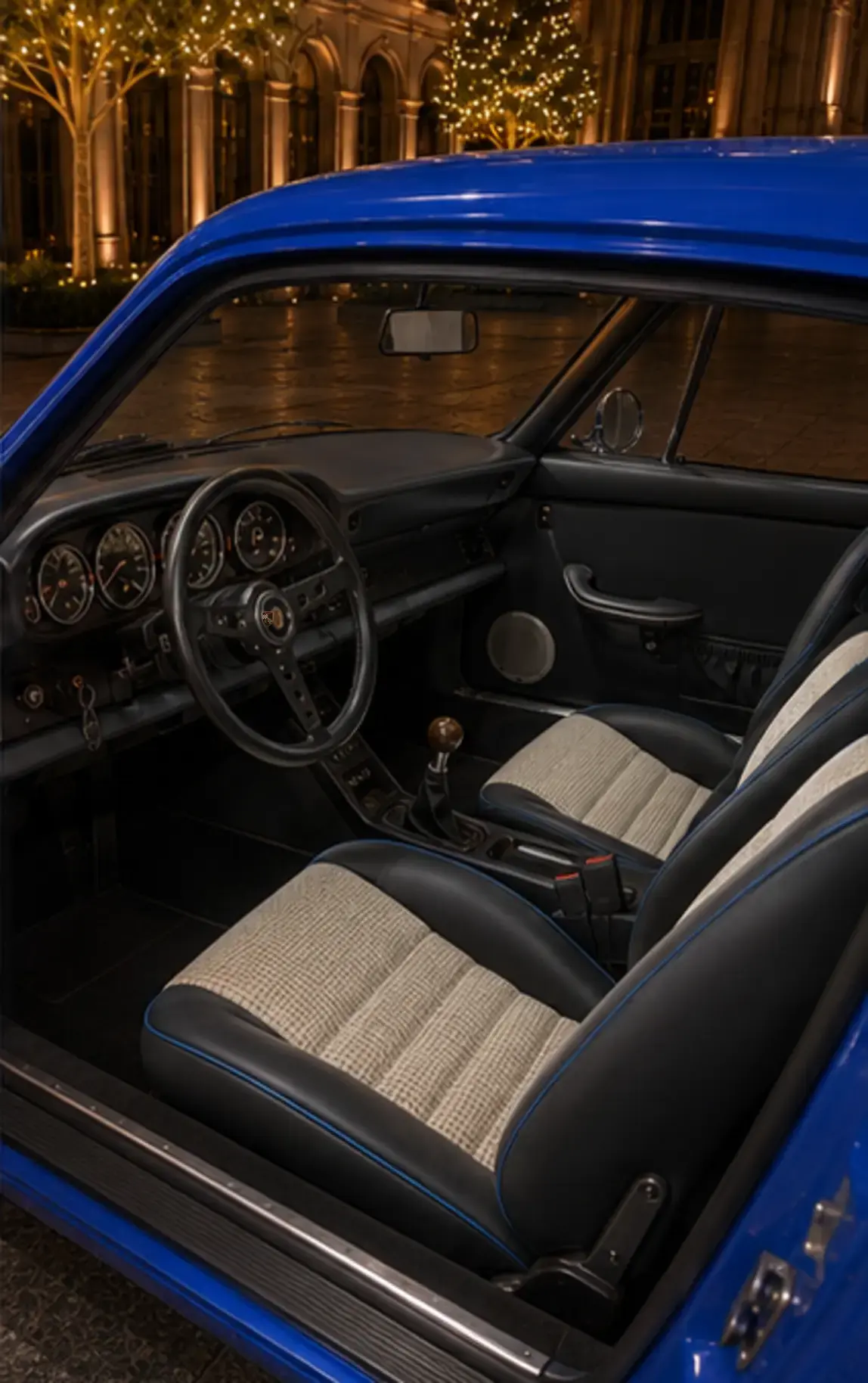 The same open-door Sooner cabin resolved in a dark tailored specification