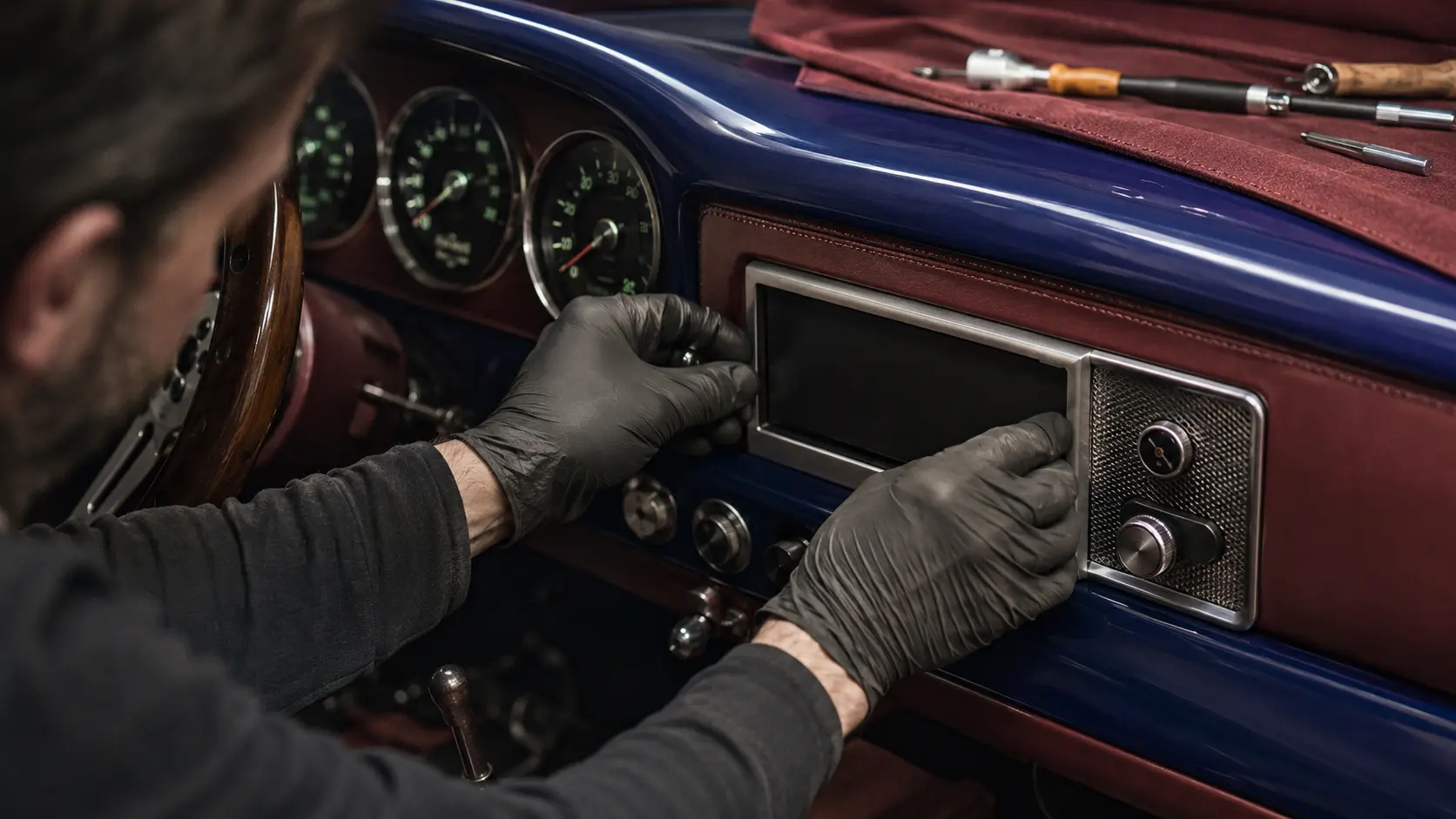 Discreet infotainment being integrated into a classic Sooner dashboard