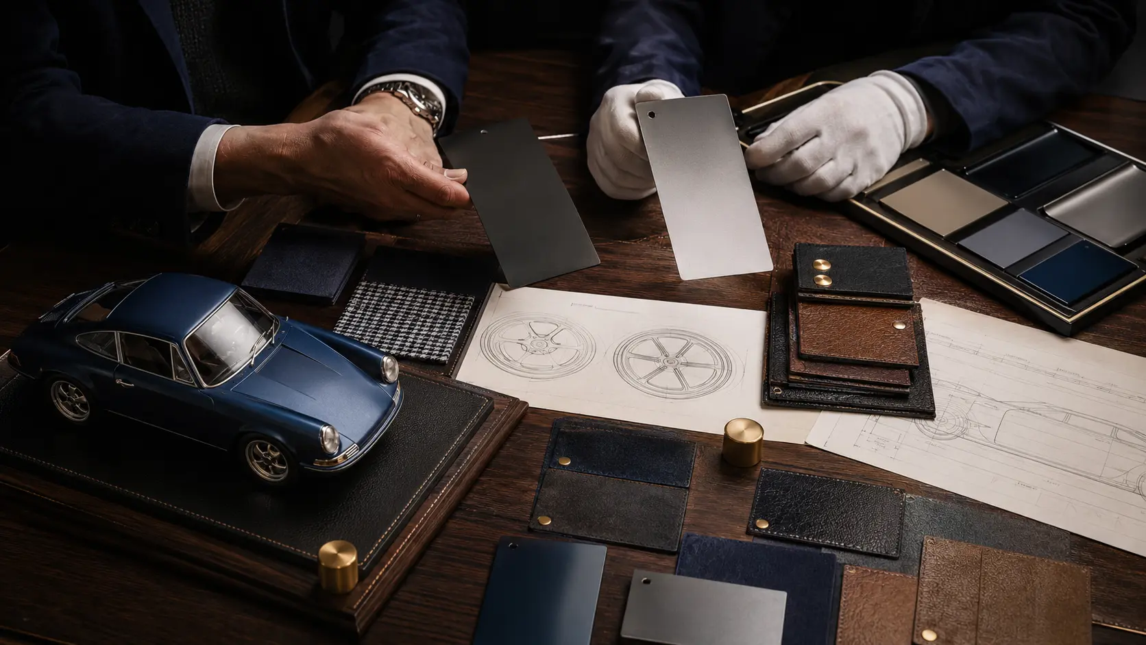 Sooner exotic leather, carbon and wood material palette